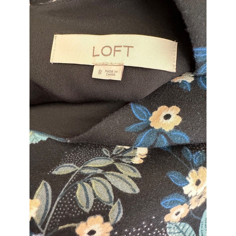 Loft Sz 8 Dress Black w Pink,Beige,Blue Floral Short Sleeve Polyester & Spandex - Picture 5 of 5